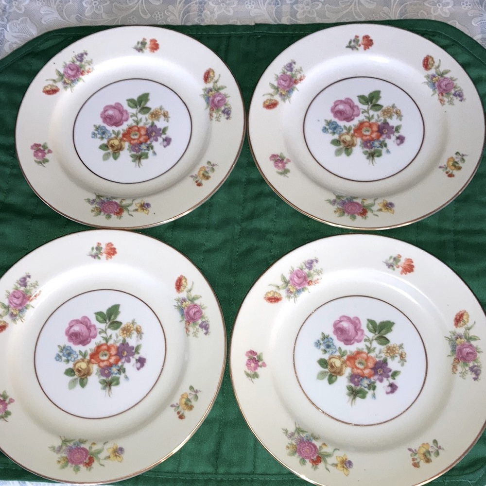 ROSE CHINA made in Occupied Japan, set of 4 gilded dessert plates $31 - Picture 2 of 8